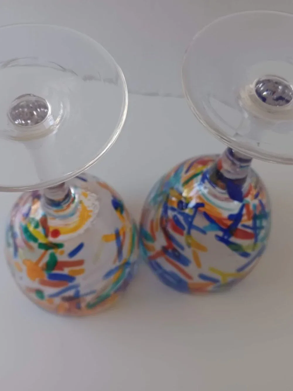 Pier 1 Vintage Wine Goblets Multicolor Confetti Art Glass Set of 2